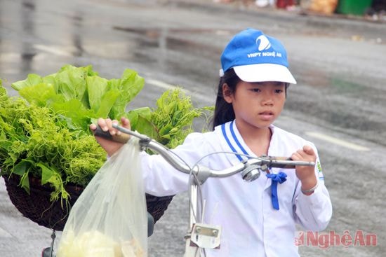 Em nhỏ bản Phòng (Thạch Giám) chở rau ra chợ bán.