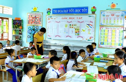 Buổi học theo công nghệ VNEN tại Trường Tiểu học thị trấn Nghĩa Đàn.