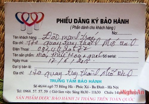 l Phiếu đăng ký bảo hành.
