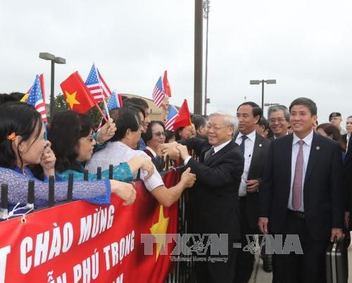 Tổng Bí thư Nguyễn Phú Trọng đến Mỹ hôm 6/7 trong chuyến thăm đánh dấu kỷ niệm 20 năm bình thường hóa quan hệ Việt-Mỹ. Ảnh: TTXVN.
