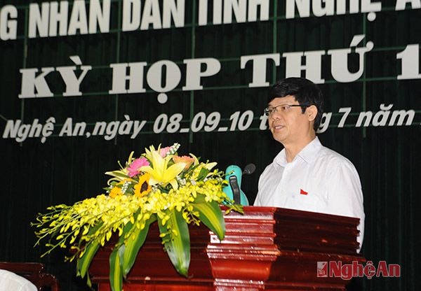 Đồng chí Lê Xuân Đại báo cáo tình hình kinh tế - xã hội 6 tháng đầu năm, nhiệm vụ và giải pháp 6 tháng cuối năm 2015