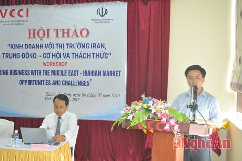 Đại diện Phòng TM & CN Việt Nam - Chi nhánh Nghệ An phát biểu tại hội nghị