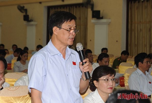 Đại biểu Lê Quang Đạt (huyện Thanh Chương) đóng góp ý kiến bổ sung vào Nghị quyết