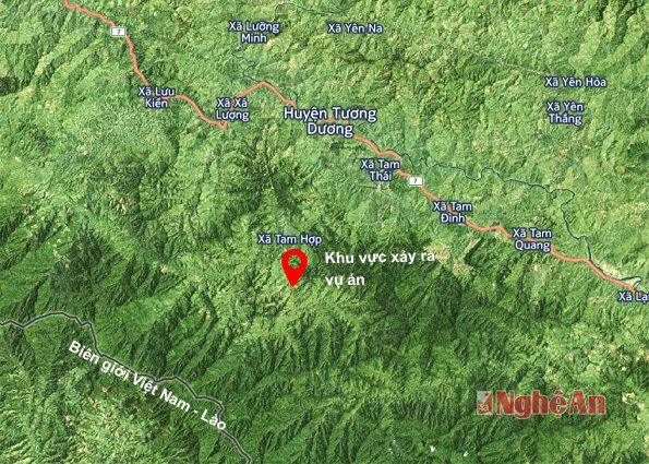 Khu vực xảy ra vụ án gần biên giới Việt Nam-CHDCND Lào   -Ảnh: Google Maps
