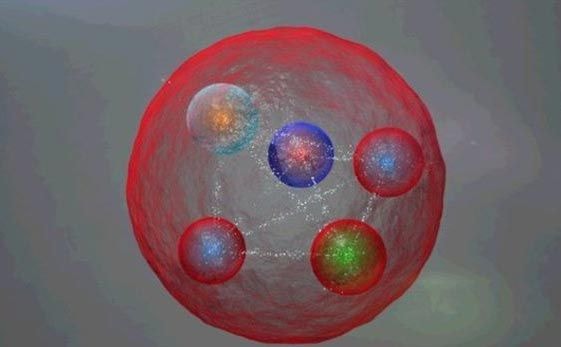  Hình mô phỏng cấu tạo của một hạt pentaquark gồm 4 hạt quark và 1 phản hạt quark. Ảnh: CERN