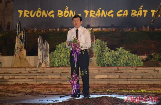 Đồng chí Trương Tấn Sang - Chủ tịch nước phát biểu tại lễ khánh thành Khu di tích lịch sử Truông Bồn.