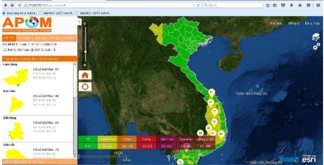  Giao diện hệ thống quản lý và cảnh báo ô nhiễm không khí APOM