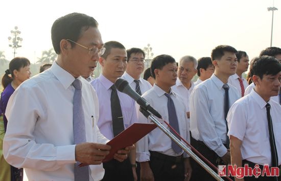 Đồng chí Nguyễn Xuân Hải - Giám đốc Sở Tài chính Nghệ An báo cáo những thành tích xuất sắc của ngành trong 70 năm  qua 