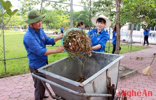 Thu gom rác thải.