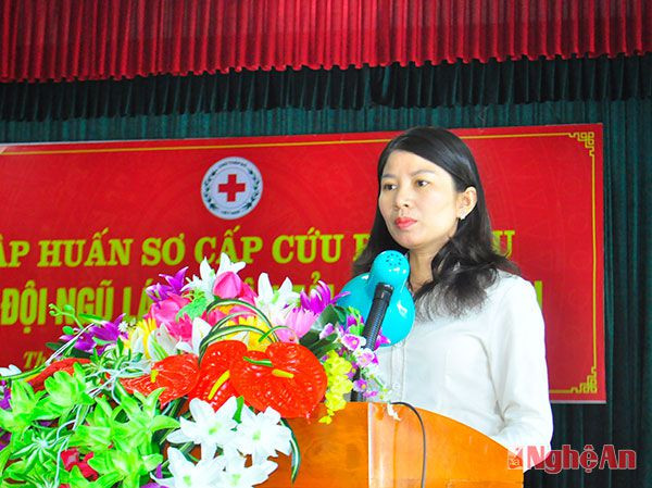Bà Nguyễn Lương Hồng - Chủ tịch Hội CTĐ tỉnh phát bieru khai mạc lớp tập huấn