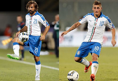 Thoạt nhìn, Pirlo đang làm kỳ đà, cản mũi sự phát triển của đàn em Verratti. Nhưng HLV Conte có lý của ông khi tiếp tục tin dùng học trò kỳ cựu, bên cạnh chàng trai trẻ đang thuộc biên chế PSG. Ảnh: Reuters.