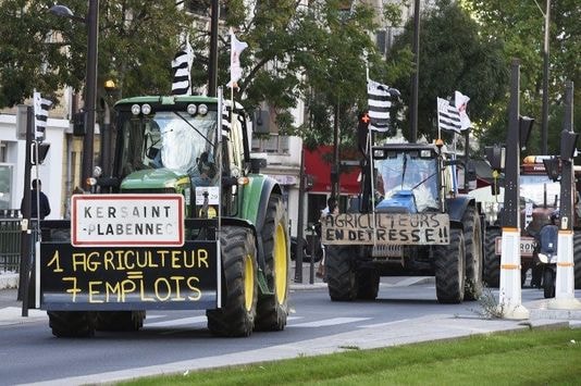 Những người nông dân mang theo máy kéo đi biểu tình trên các đường phố ở Paris. Ảnh: AFP