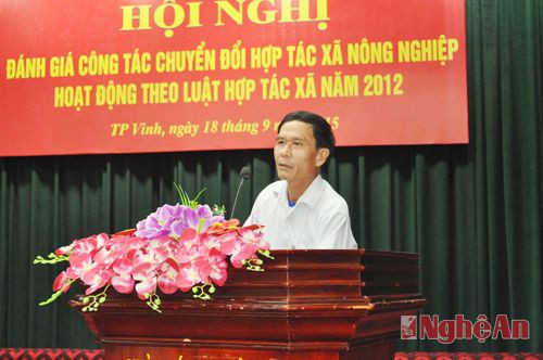 Ông Nguyễn Văn Sáng, Chủ nhiệm HTX nông nghiệp Kim Liên 3 (Nam Đàn) phát biểu tại hội nghị