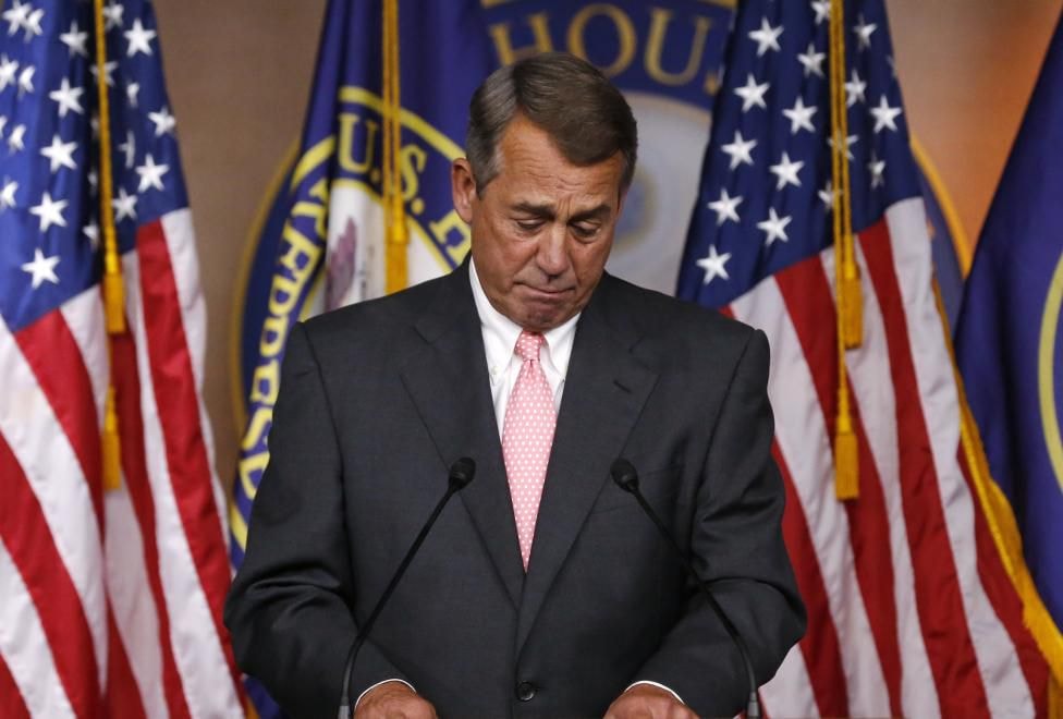 Chủ tịch Hạ viện Mỹ John Boehner công khai tuyên bố từ chức và rút khỏi Quốc hội tại cuộc họp báo tại Washington hôm 25/9.