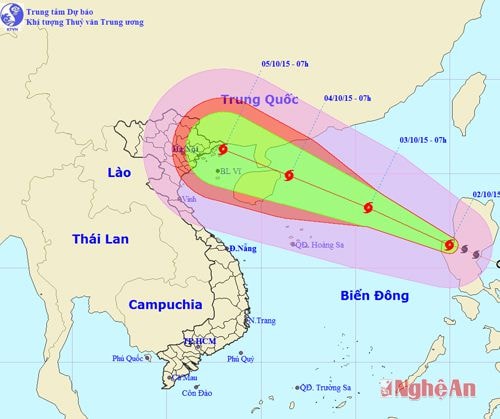 Hướng đi của cơn bão số 4. 