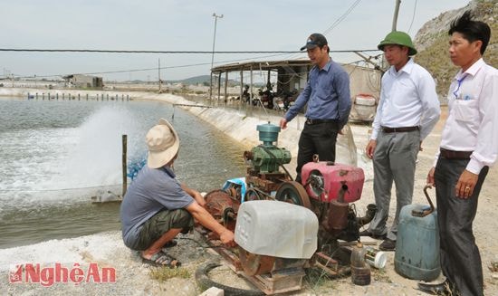 Cán bộ xã Quỳnh Lộc (Thị xã Hoàng Mai) trao đổi cùng người dân khắc phục việc thiếu điện phục vụ sản xuất.