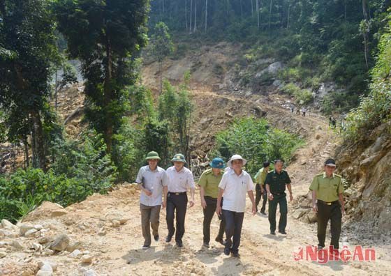 Đoàn kiểm tra liên ngành thực hiện kiểm tra toàn tuyếnCông trình đường giao thông từ trạm kiểm soát Biên phòng - Đồn Biên phòng Hạnh Dịch đến Mốc M14 - huyện Quế Phong