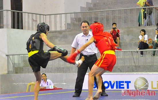 Các VĐV thi đấu tại Giải vô địch wushu trẻ toàn quốc năm 2015,  tổ chức tại Nghệ An. Ảnh: Minh Quân