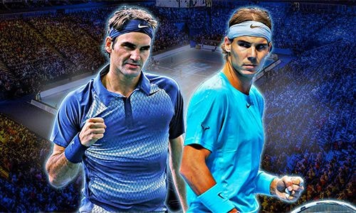 Federer (phải) và Nadal lần đầu tiên đối đầu ở một trận chung kết trên sân cứng tính từ Australia Mở rộng 2009. Ảnh: AFP.