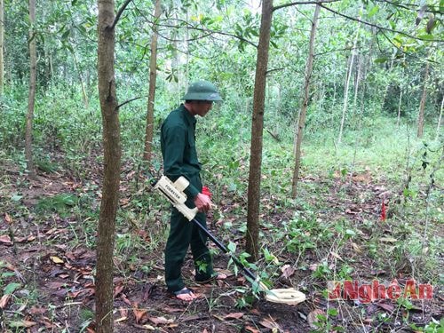 Lực lượng công binh rà phá bom mìn tại diện tích đất được bàn giao.