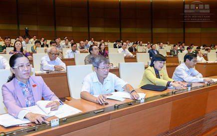 Các đại biểu ấn nút thông qua Nghị quyết của Quốc hội