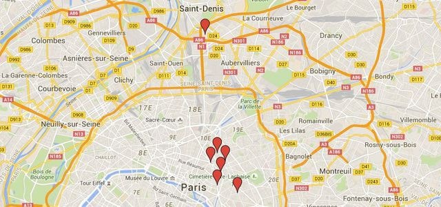 Địa điểm diễn ra các vụ đánh bom tại Paris tối 13/11. Nguồn: Google Maps