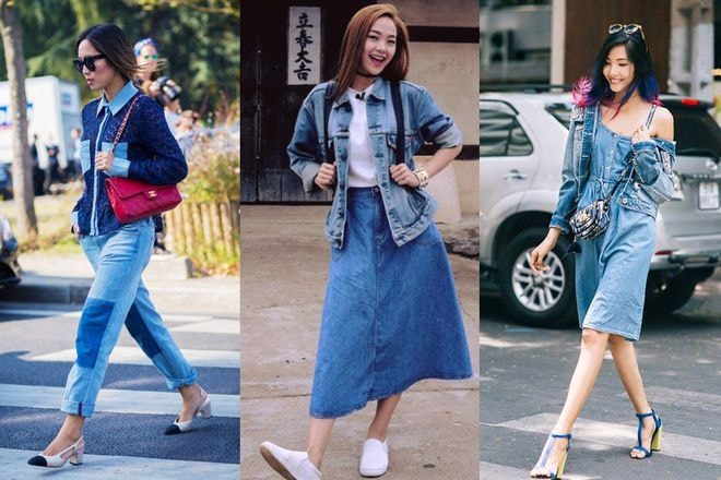 Năm qua, đường phố còn chứng kiến sự bùng nổ của trang phục denim để khẳng định cái tôi. Minh Hằng, Hà Hồ, Hoàng Thùy... gây ấn tượng với phong cách đầy sức sống qua đủ phom dáng, từ áo khoác, chân váy đến váy trễ vai...