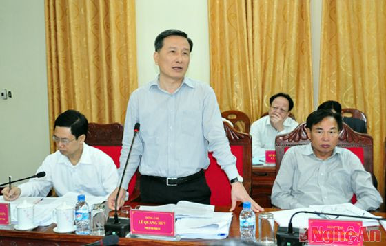 Đồng chí Lê Quang Huy - Phó Bí thư Tỉnh ủy phát biểu phối hợp đảm bảo công tác tuyên truyền hiệu quả