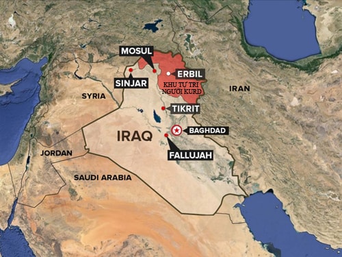 Khu tự trị của người Kurd ở miền bắc Iraq, giáp giới Thổ Nhĩ Kỳ. Đồ họa: BBC