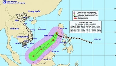Đường đi và vị trí cơn bão Melor.
