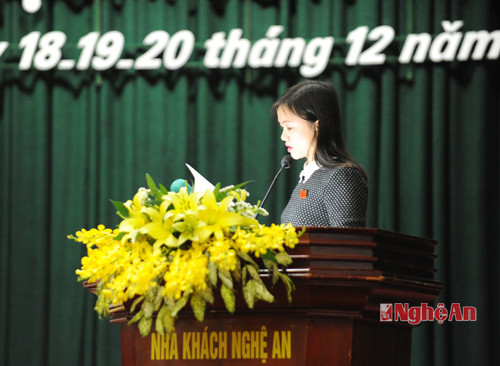 Thư ký kỳ họp, Thái Thị An Chung trinh bày dự thảo Nghị quyết Kế hoạch phát triển kinh tế - xã hội 5 năm 2016 - 2020