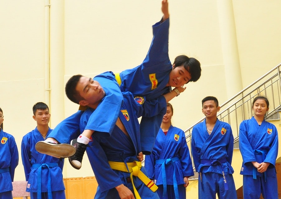 Đòn chân 18 được các môn sinh của Vovinam Nghệ An biểu diễn trong lễ tổng kết