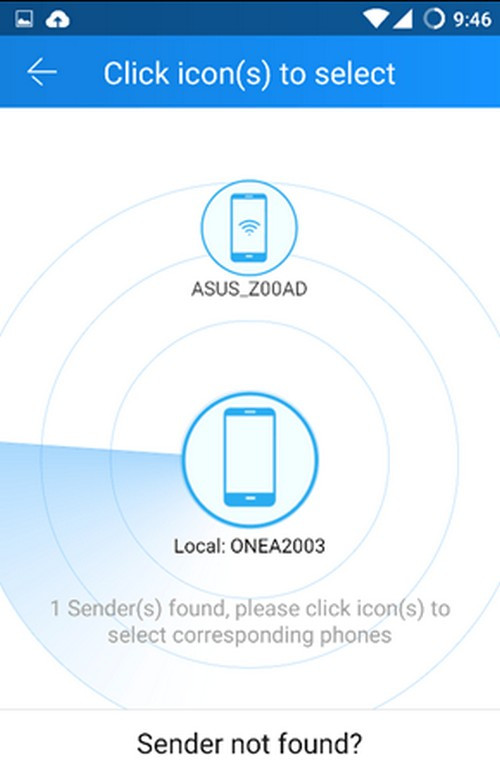 Tên/biểu tượng của thiết bị Sender (thiết bị cũ) sẽ hiển thị trong vùng tìm kiếm.