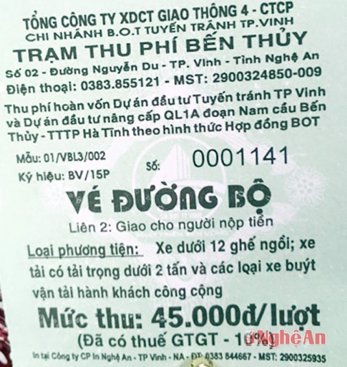 Giá vé qua cầuBến Thủy 1 và Bến Thủy 2 chính  thức tăng từ 6h sáng 1/1/2016