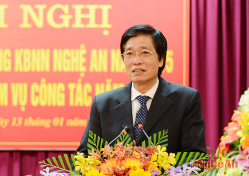 Đồng chí Trần Quốc Vinh, phó Tổng giám đốc Kho bạc Nhà nước phát biểu chỉ đạo tại hội nghị