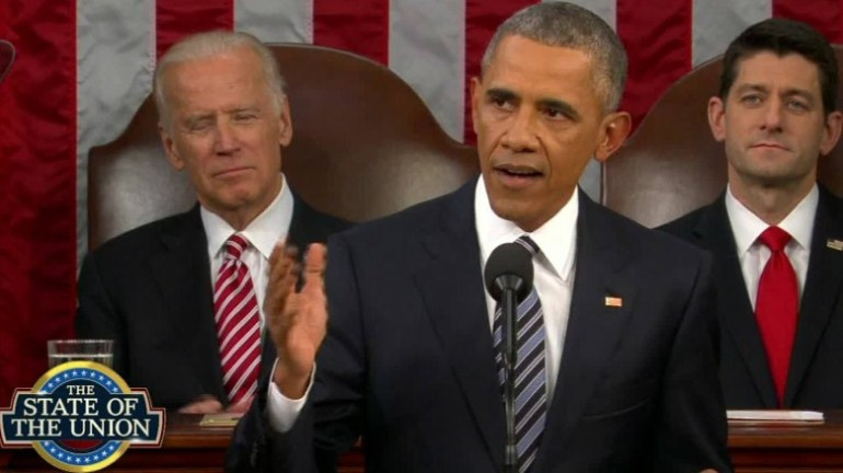 Tổng thống Mỹ Barack Obama đọc Thông điệp liên bang cuối cùng của mình. Ảnh: whnt