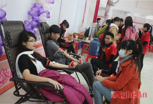 Các bạn trẻ tham gia hiến máu tại 