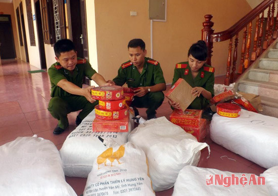 406,5kg pháo các loại bị Công an huyện Quỳnh Lưu thu giữ được trong chuyên án VA115P vào ngày 15/1.