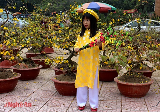 Những em bé hồn nhiên tạo dáng trong tà áo dài truyền thống.