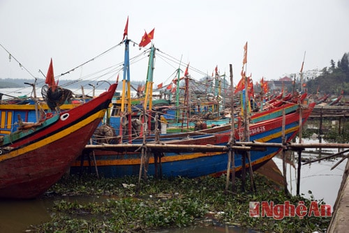 Đến sáng ngày 27 tết, tàu thuyền đã ken kín sông Bùng (Diễn Châu) ngư dân nghỉ ăn tết.