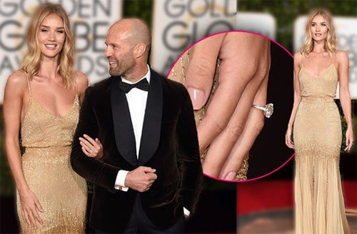 Rosie Huntington-Whiteley and Jason Statham - $350,000  When the English rose walked the red carpet with her actor love at last month's Golden Globes, the brand-new sparkler on her ring finger stole the show.  Featuring a vintage diamond set among smaller stones, it glittered as much as the model's Atelier Versace gown.