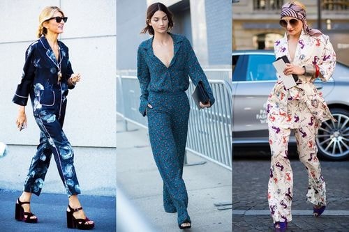 Diện mốt pyjamas ra phố sẽ khiến không ít người ngoái nhìn. Để tạo vẻ sang trọng và thanh lịch, bạn nên chọn chất liệu gấm họa tiết hoặc lụa bóng mịn cao cấp.