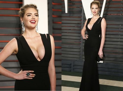 Kate Upton khoe vòng một căng đầy trong thiết kế đen xẻ ngực sâu.