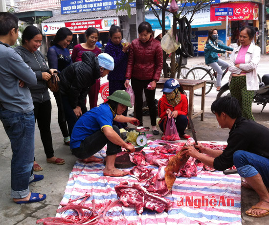 Thịt nghé được mổ rồi đưa xuống Vinh bán cho người dân.