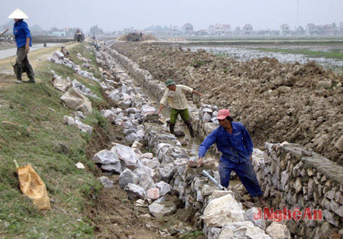 Xây dựng hệ thống kênh mương thủy lợi phục vụ tưới tiêu ở Nam Đàn.
