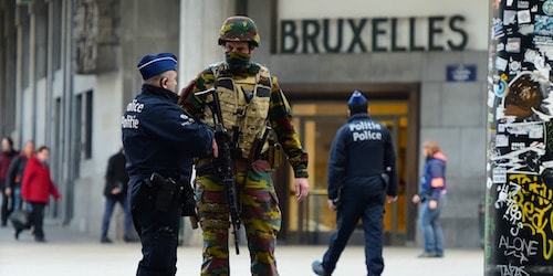 An ninh được tăng cường ở mức tối đa tại Brussels sau vụ tấn công. Ảnh: AFP