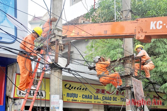 Điện lực thành phố Vinh sửa chữa, nâng cấp lưới điện.