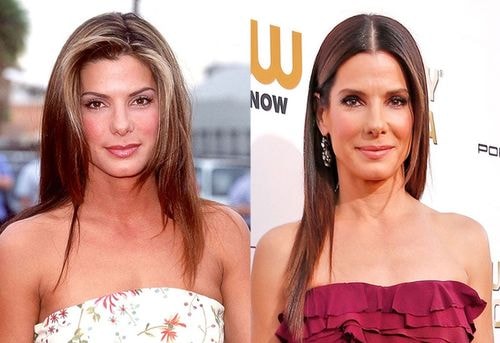 Sandra Bullock khi xuất hiện tại một sự kiện năm 1997 (trái) và hiện tại.