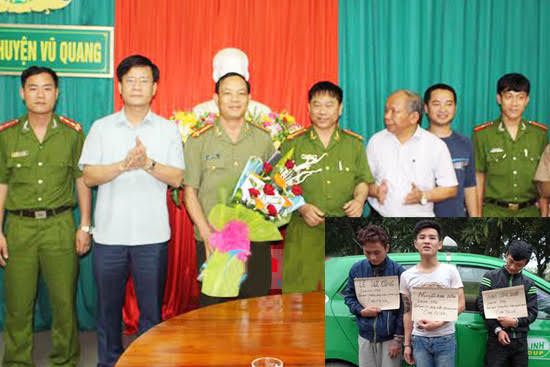 Lãnh đạo huyện Vũ Quang trao thưởng cho CBCS Công an huyện Vũ Quang. (Ảnh Báo Hà Tĩnh)