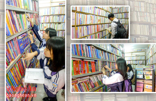 Học sinh lớp 12 Trường chuyên THPT Phan Bội Châu lựa chọn sách trên đường Nguyễn Văn Cừ (TP. Vinh)